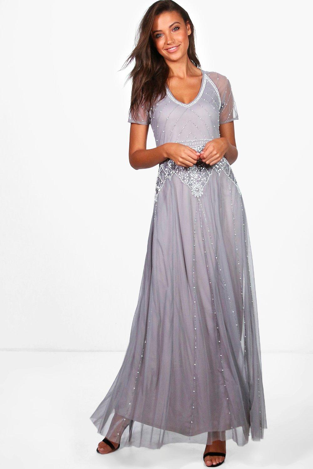 beaded maxi dress with sleeves